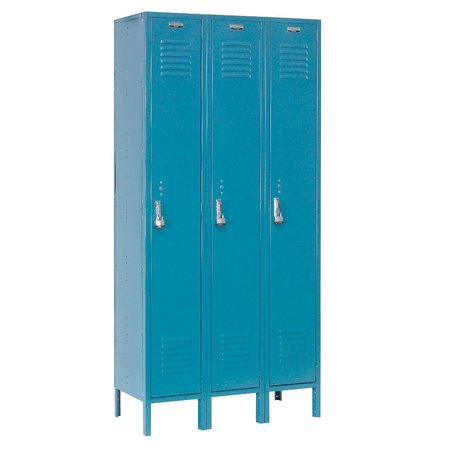 GLOBAL INDUSTRIAL Single Tier Locker, 12x15x60, 3 Door, Unassembled, Blue 652063BL